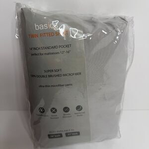 Basics Twin Size Fitted Sheet 14" Pocket Double Brushed Microfiber Solid Gray